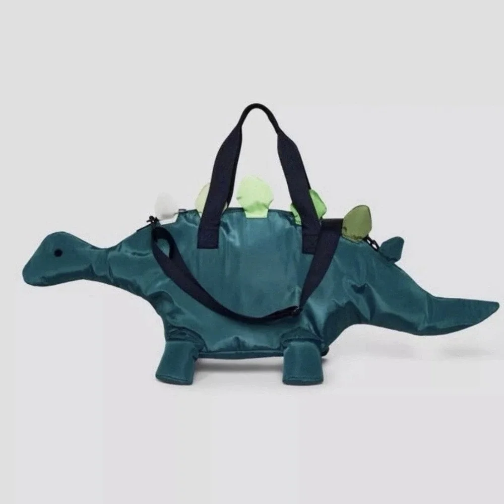 Cat & Jack Green Dinosaur Bag Duffle Tote Mid Size Polyester Zip Shoulder Strap